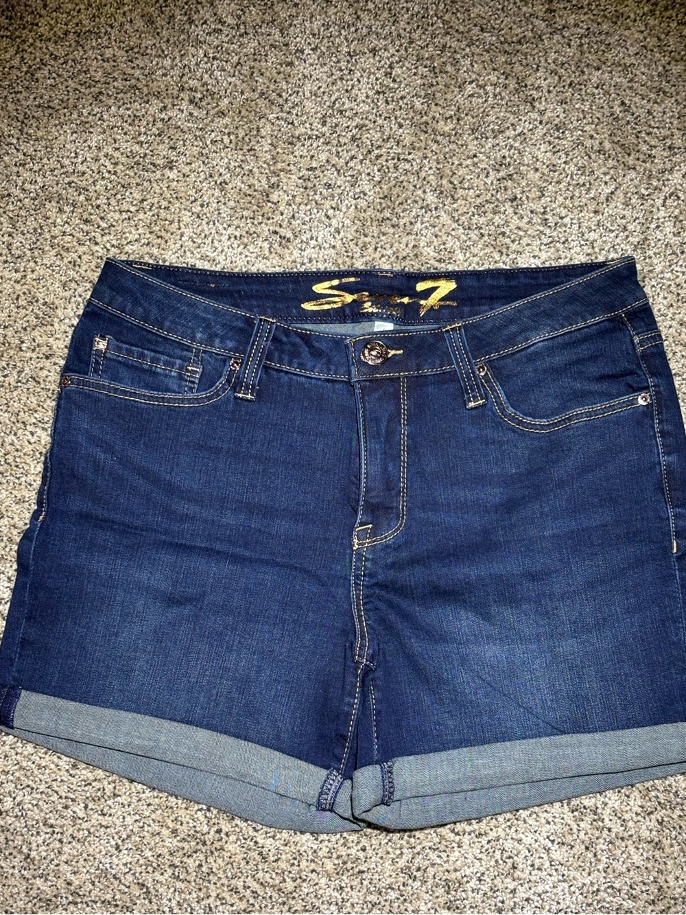 Seven7 Dark Blue Roll-Cuff Denim Shorts